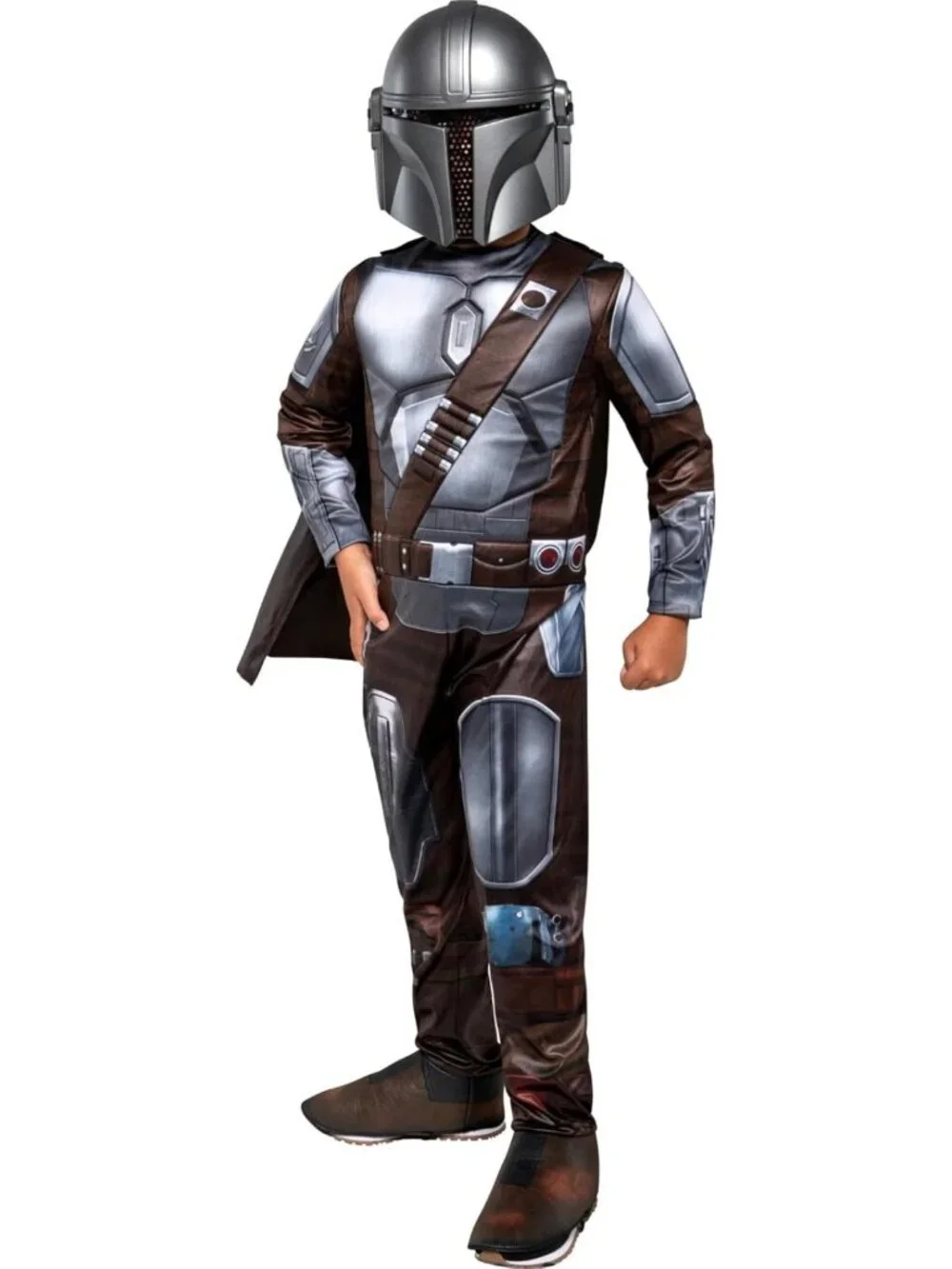 Premium Quality Mandalorian Youth Halloween Costume - Padded Jumpsuit & Cape (L)